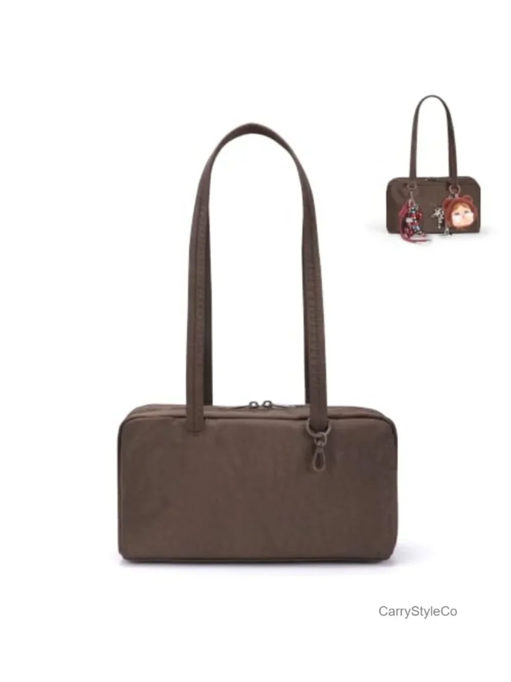 Slouchy Nylon Bowler Handbag with Zippered Pocket & Key Leash, Machine Washable
